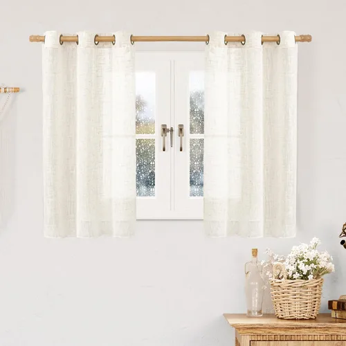 Vista 9 de LAMIT Cortinas de lino marrón caramelo para sala de estar, 84 pulgadas, de lino sintético, texturizado, filtrante de luz, paneles de privacidad
