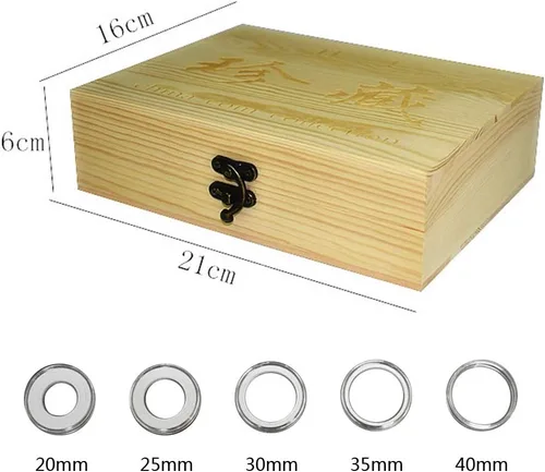 Vista 4 de Caja universal de colección de monedas de madera de 30 piezas, estuche de almacenamiento para monedas, contenedor de cápsulas para monedas, caja