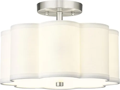 Vista 26 de Lámpara de Techo Semiempotrada Dorada, 3 Luces Accesorios de Iluminación de Techo de 12.5" con Pantalla de Tela en Forma de Flor, Luces de Tambor