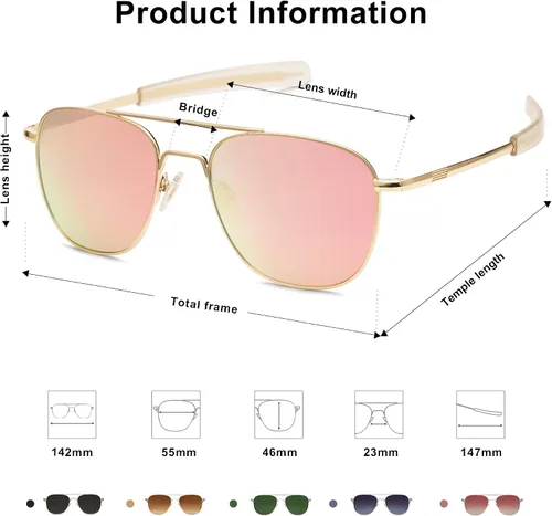 Vista 5 de SOJOS Gafas de sol de aviador polarizadas pequeñas para hombres y mujeres, clásico doble puente cuadrado, aviadores SJ1179