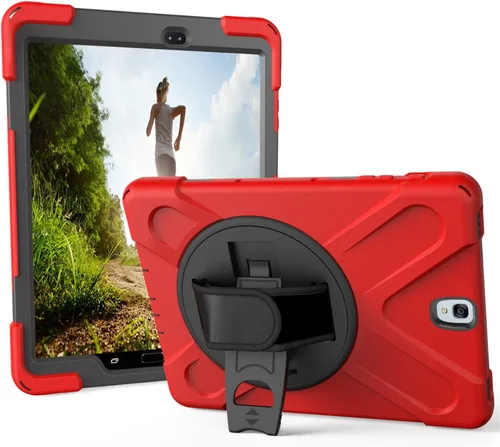 Vista 11 de Funda para Samsung Galaxy Tab S3 9.7 pulgadas SM-T820/SM-T825, 360 grados giratorio Kickstand mano correa de hombro resistente a prueba de golpes