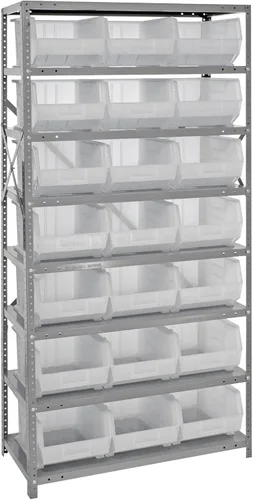 Vista 480 de Quantum QSBU-245BK Heavy Duty Shelving Unit with (7) Shelves and (24) QUS245 Black Bins for Garage Warehouse Storage Distribution 400 lb Load