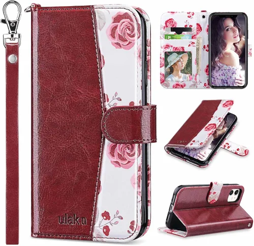 Vista 12 de ULAK - Funda tipo cartera compatible con iPhone 11 para mujer, diseño de flor [RFID Blocking] Premium PU Leather Folio Flip Cover with Card