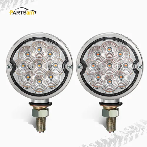 Vista 8 de Partsam 2 luces LED de señal de giro de doble cara, color rojo ámbar, luces de pedestal para camiones compatibles con Freightliner Kenworth