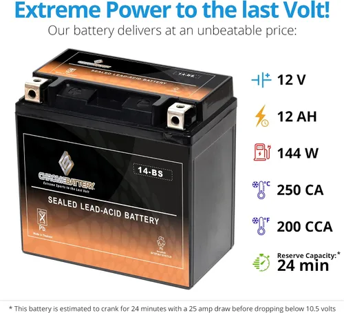 Vista 3 de CB CHROMEBATTERY Batería ATV de alto rendimiento, sin mantenimiento, batería sellada AGM YTX14-BS para motocicleta compatible con Honda Suzuki