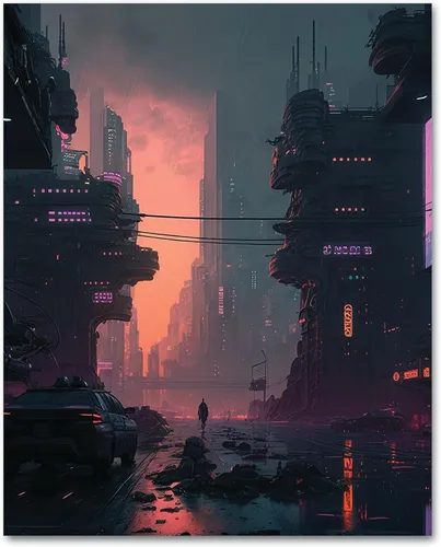 Vista 13 de My Vinyl Story Póster impreso de Ciudad Cyber Punk City para decoración de pared, arte de pared moderno, decoración estética, impresiones de 16 x 20