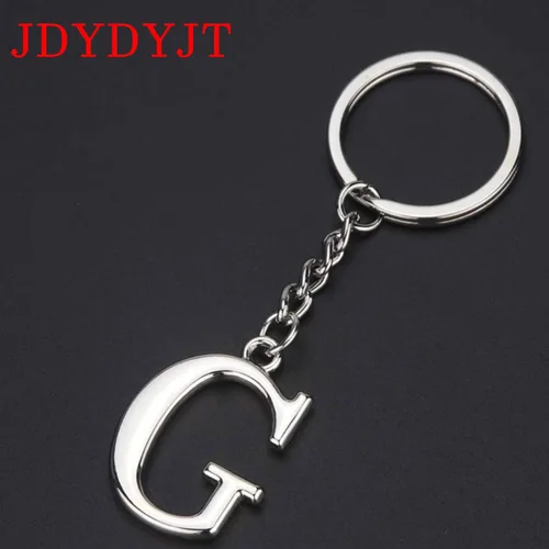 Vista 2 de Llavero de letra inicial de plata para hombres y mujeres, llavero personalizado con monograma del alfabeto para llaves de coche