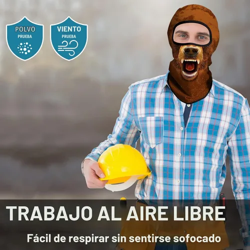 Vista 7 de Obacle Máscara Facial Pasamontañas para Hombres y Mujeres Ligera para Esquí, Caza, Ciclismo, Pesca Bear Cara Abierta Marrón