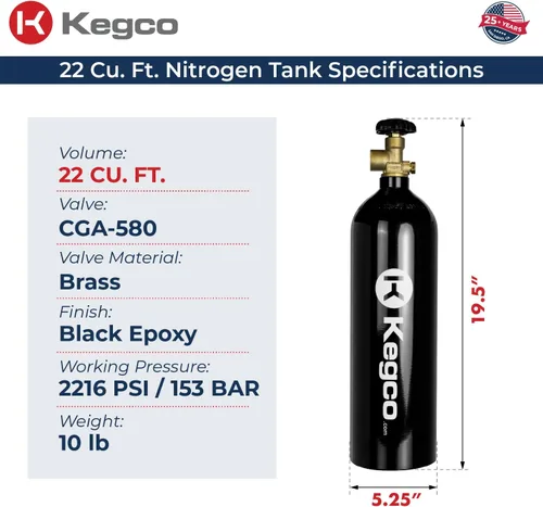 Vista 2 de Kegco Tanque de aire de nitrógeno de 22 pies cúbicos - Cilindro de gas de aluminio de alta presión (vacío)