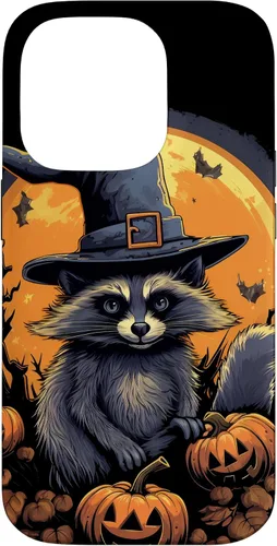 Vista 17 de iPhone 16 Raccoon Witch Hat Pumpkins Halloween Costume Case