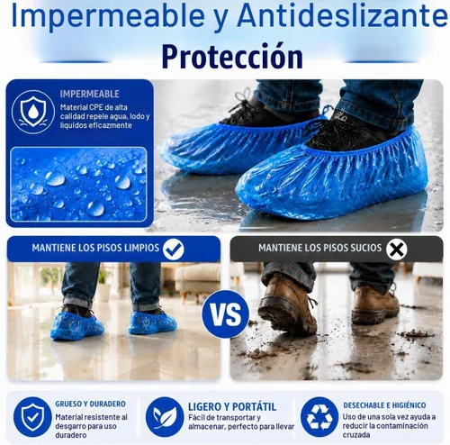 Vista 3 de Paquete de 90 fundas desechables para zapatos, impermeables, antideslizantes, botines de plástico para interiores, ajuste universal, para invitados
