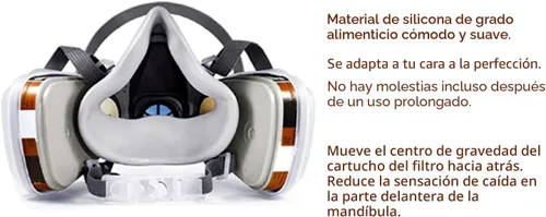 Vista 6 de Juego de cubiertas reutilizables de media cara, respirador de media cara, filtro de equipo de protección personal para pintar, decorar carpintería