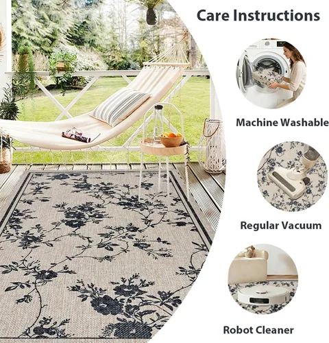Vista 5 de ORTIGIA Alfombra festoneada de yute fácil de 3 x 5 pulgadas, color negro