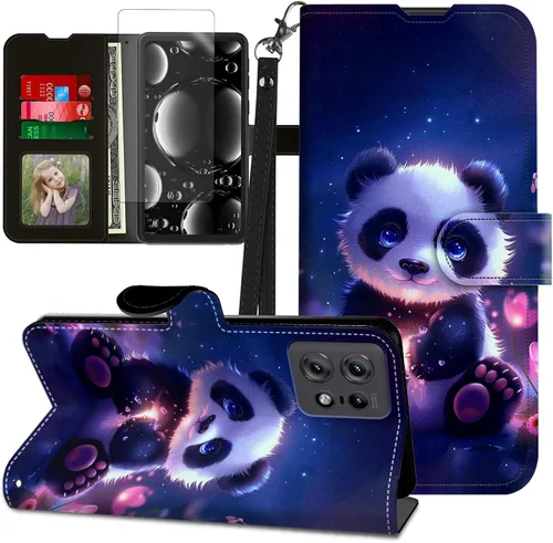 Vista 171 de Funda para Motorola Edge 2022 con protector de pantalla, soporte y tarjetero y correa para la muñeca, funda magnética para Moto Edge 2022 5G UW Lobo