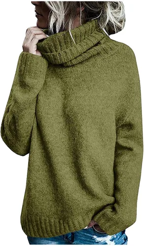 Vista 2 de Women Chenille Sweaters Casual Turtleneck Jumper Soft Knit Side Slit Pullover Winter Warm Sweaters Loose Tops