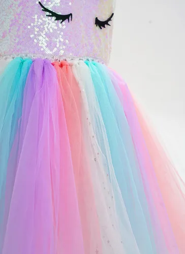Vista 3 de Funna Disfraz de unicornio para niñas, vestido tutú de lentejuelas con diadema, fiesta de cumpleaños
