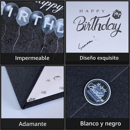Vista 3 de Crenics Decoraciones de cumpleaños en blanco y negro para mujeres y hombres, libro de invitados creativo alternativo de 45,72 cm x 30,48 cm, gran