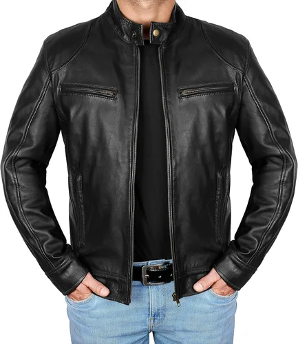 Vista 2 de NM-Fashions Vintage Cafe Racer Motorcycle Retro Biker Genuine Lambskin Leather Rider Jacket
