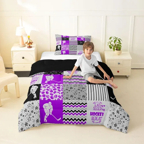 Vista 96 de Erosebridal Softball Comforter Set Patchwork Buffalo Plaid Twin Bedding Sets for Girls Kids Teens Child Galaxy Stars Ball Game Baseball Comforter