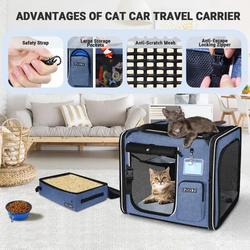 Vista 6 de Petskd Transportador grande combinable para gatos con caja de arena para viajes en automóvil, 19 x 17 x 18 pulgadas, transportador suave portátil