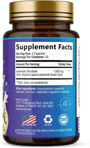 Vista 9 de Dihidrato de quercetina 1000 mg por porción - Bioflavonoides de primera calidad a base de plantas - Antioxidante extra fuerte Apoyo para la salud