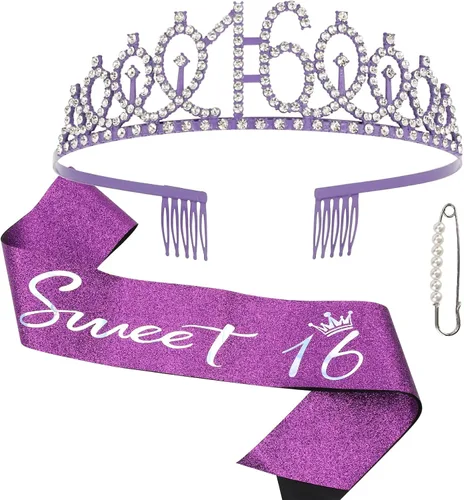 Vista 7 de Semato Kit de Corona de Cumpleaños 16 y Banda de Dulces 16 Rosa Claro - "Dulces 16" Adornos para Fiesta de Cumpleaños, Regalos para Fiesta de Rosa