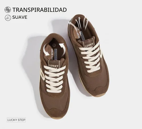 Vista 5 de LUCKY STEP - Zapatillas de moda para mujer, elegantes, de caña baja, clásicas, retro, casuales, cómodas, para correr y caminar Marrón oscuro