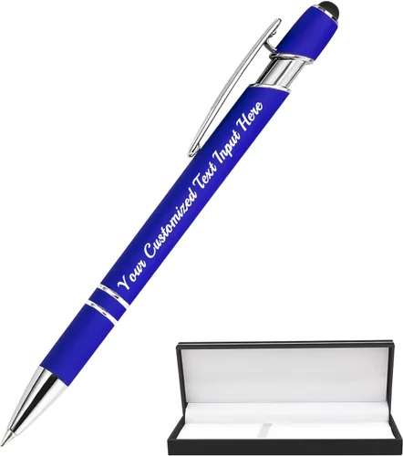 Vista 15 de Bolígrafo personalizado, 50 bolígrafos personalizados, grabado a granel con logotipo de nombre, lápiz digital de tinta negra suave con toque