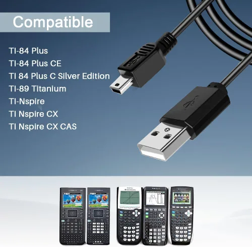 Vista 2 de FOUCECLAUS Cable de alimentación y datos USB para calculadoras Texas Instruments, cable de carga de 5 pies compatible con calculadoras gráficas