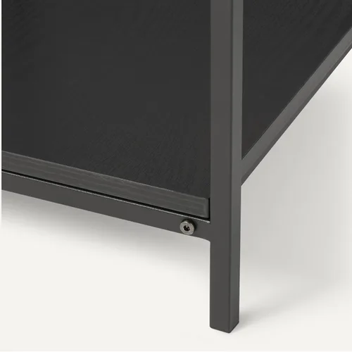 Vista 5 de Amazon Basics - Mesa auxiliar con estante inferior, mesa lateral para sala de estar, marco de acero, madera negra