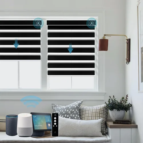 Vista 21 de SmartWings - Persianas motorizadas de cebra con control remoto, persianas de filtrado de luz inteligentes y semitransparentes para ventanas
