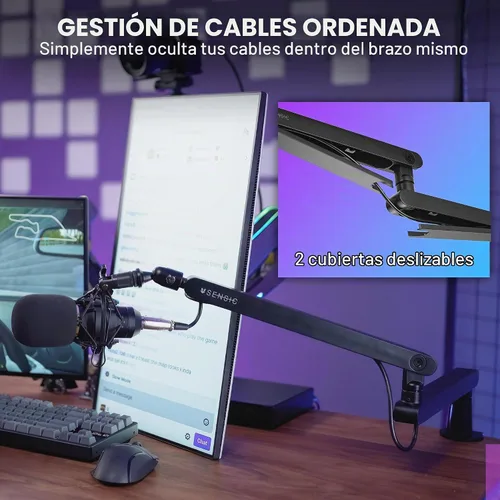 Vista 7 de Sensic SA-30 LP Brazo de micrófono de perfil bajo, soporte de micrófono giratorio de 360°, brazo de micrófono de perfil bajo para transmisión