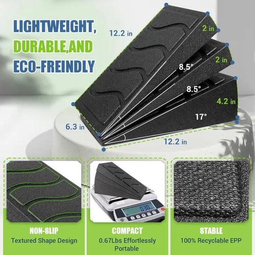 Vista 2 de ODCPN Squat Wedge Block, 5 Adjustable Angles Slant Board for Calf Stretching with Stretching Strap & Poster, 520 LBS Heel Elevated Squat Wedge