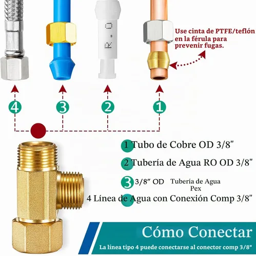 Vista 3 de Adaptador Divisor de Línea de Agua T Válvula - Conector de Línea de Suministro de Inodoro de Lavavajillas de Latón con Acoplamientos de Compresión T