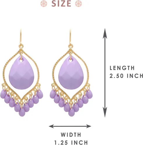 Vista 4 de Bonaluna Boho Chic Colección de pendientes colgantes con borlas y rombos para mujer
