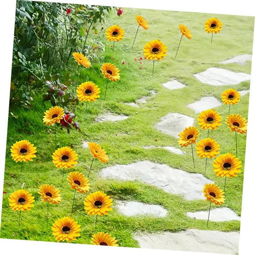 Vista 8 de SEWACC Juego de 5 piezas de metal grande con diseño de girasol, decoración de jardín, a prueba de óxido, margarita amarilla, flor de metal, arte