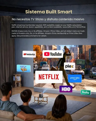 Vista 2 de Mini Proyector Inteligente con WiFi y Bluetooth【Compatible con Netflix/Portátil/4K Compatible】Audio Dolby, Keystone Automático y Enfoque Eléctrico