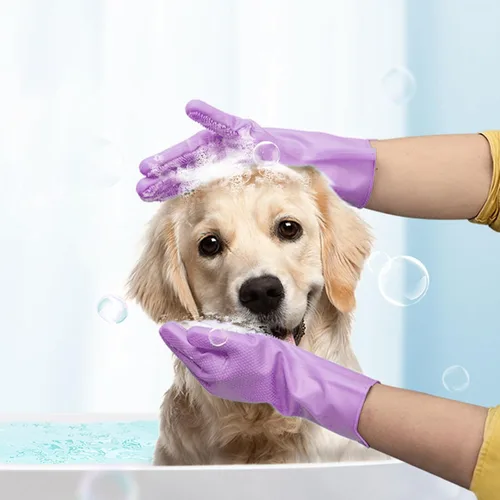 Vista 7 de Silicone Dishwashing Gloves, Kitchen Gloves for Washing Dishes Reusable Waterproof Dishwashing with Cleaning Brush