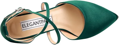 Vista 5 de ELEGANTPARK HC1901 - Zapatos de tacón alto para mujer, con puntera puntiaguda, de satén, para boda, novia, fiesta de noche, zapatos de vestir