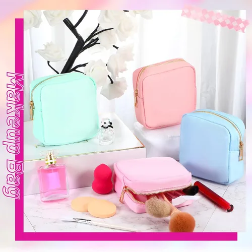 Vista 7 de Sweetude 6 piezas Bolsa de maquillaje de nailon, neceser de viaje con cremallera, bolsa de cosméticos de nailon para bolso, organizador