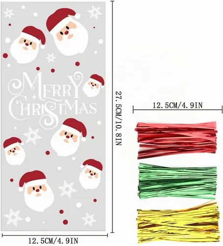 Vista 2 de CCINEE Bolsas de celofán de Navidad, bolsas de golosinas surtidas de Navidad con lazos torcidos, bolsas de galletas de caramelo para suministros