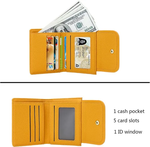 Vista 3 de YALUXE Cartera RFID para mujer minimalista cartera delgada pequeña monedero compacto, Ada-amarillo