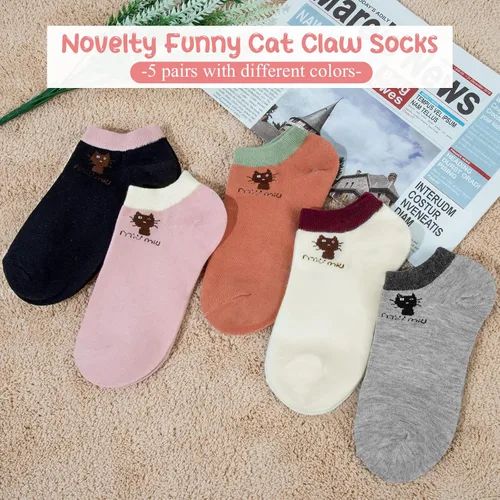 Vista 3 de Justay 5 Pairs Womens Cute Cat Socks Novelty Funny Cat Claw Socks Animal Fun Ankle Socks