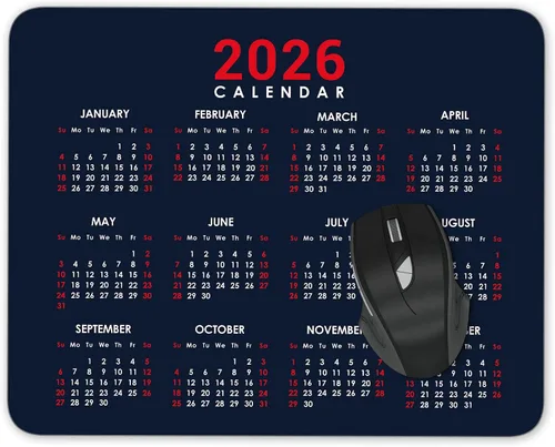 Vista 8 de Alfombrilla de mouse con calendario para computadora con base de goma antideslizante (calendario de año con fondo negro 2026)