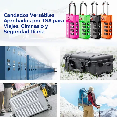 Vista 4 de SURE LOCK Cerradura de combinación reiniciable de 4 dígitos aprobada por la TSA con alerta abierta, diales de fácil lectura, para equipaje 17021ALL