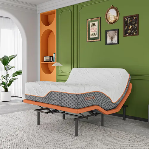 Vista 10 de ESHINE Base de cama ajustable individual XL con colchón híbrido de 14" Inclinación de almohada, control por aplicación inteligente, gravedad cero
