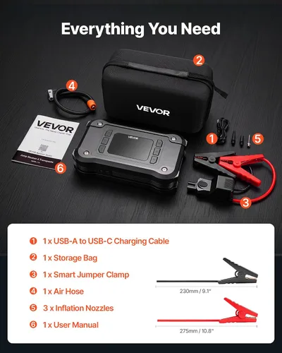 Vista 6 de VEVOR Arrancador de salto con compresor de aire 8000A Peak Car Battery Jump
