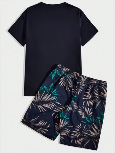 Vista 12 de GORGLITTER Conjunto de 2 piezas de camiseta gráfica de manga corta para hombre, estampado hawaiano con cordón y pantalones cortos