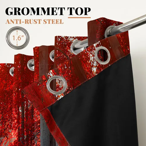 Vista 5 de Renaiss Cortinas opacas de bosque rojo, diseño de bosque negro brumoso, hojas rojas, cortinas de dormitorio de naturaleza misteriosa para cocina, 45