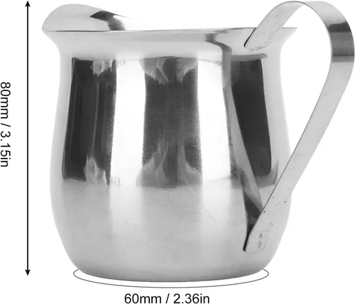 Vista 2 de Jarra de espuma de leche, taza ergonómica para espumar leche de acero inoxidable 304, jarra de vapor de leche para café, accesorios para máquina